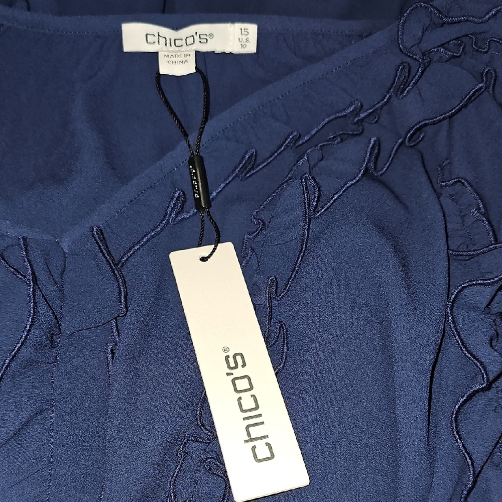 Chico's Blue Ruched Ruffle Sundress V-Neck - Picture 7 of 8